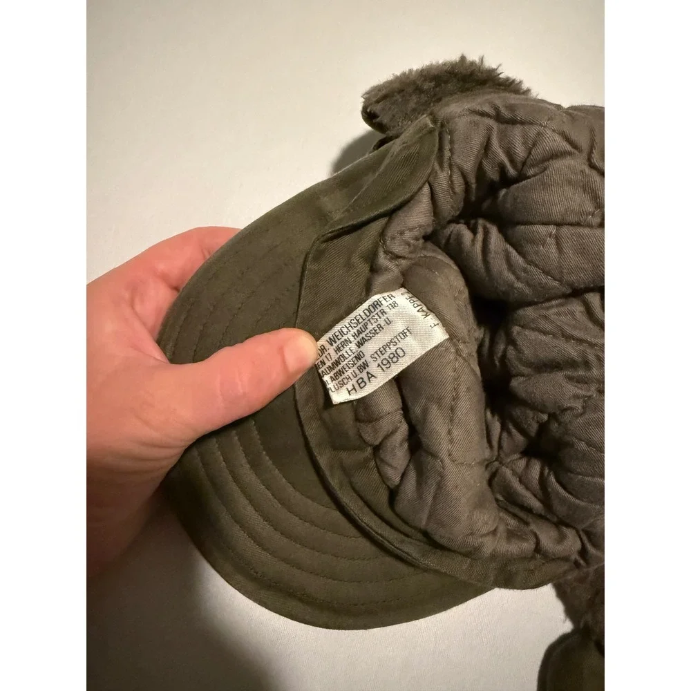 Vintage 1980 Austrian Military Winter Field Cap Olive Drab Ear Flaps Hat Kids